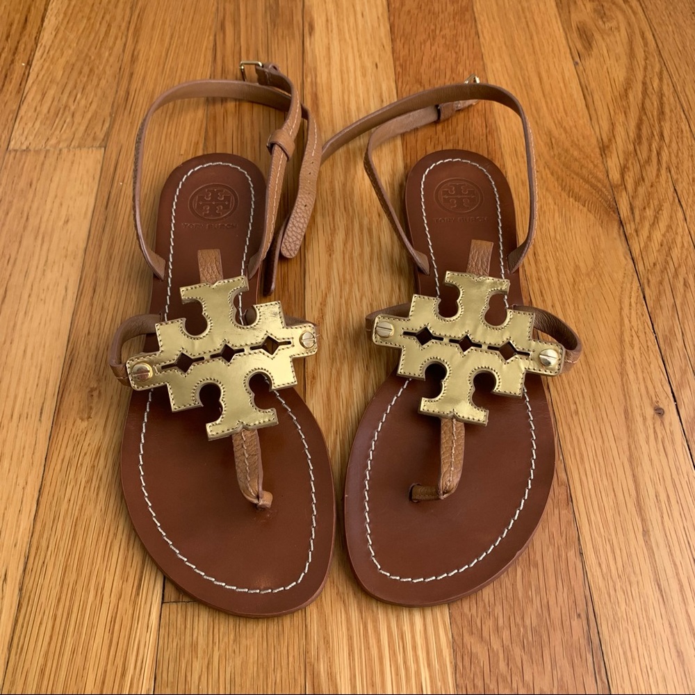 Tory Burch Gold Leather Gladiator Chandler Flat Sandal